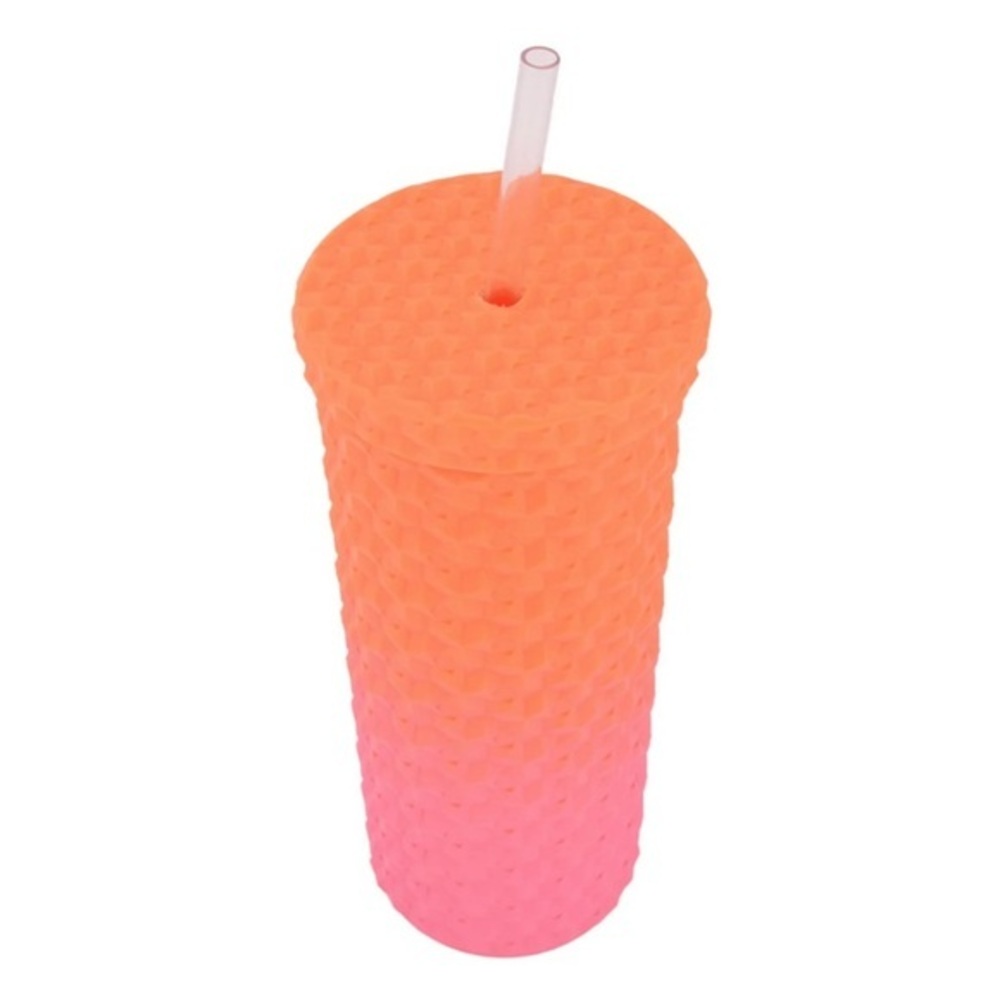 Pink Orange Ombre Textured Reusable Straw Cup